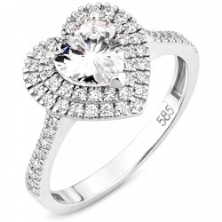 Λευκόχρυσο δαχτυλίδι καρδιά Κ14 με ζιργκόν